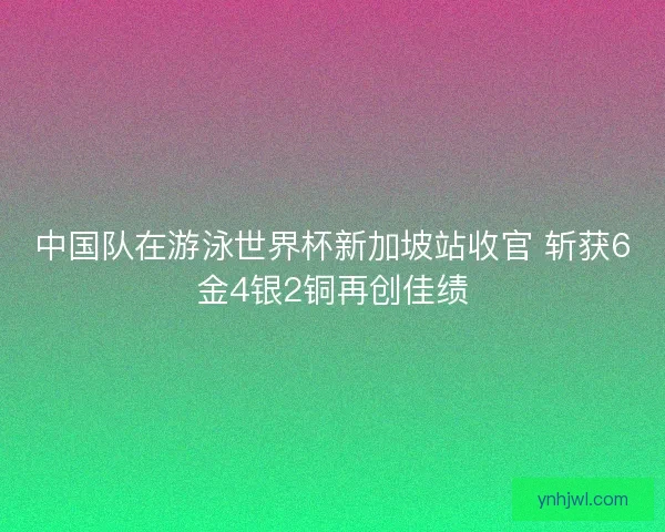 中国队在游泳世界杯新加坡站收官 斩获6金4银2铜再创佳绩